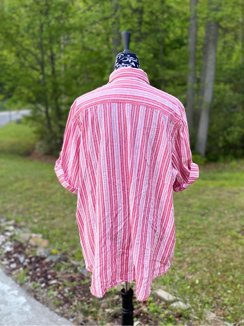 Woman Within Pink & White Striped Button Up Oversized Shirt Size 1X - Picture 6 of 12